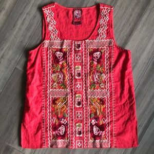 Johnny Was coral embroidered sleeveless top